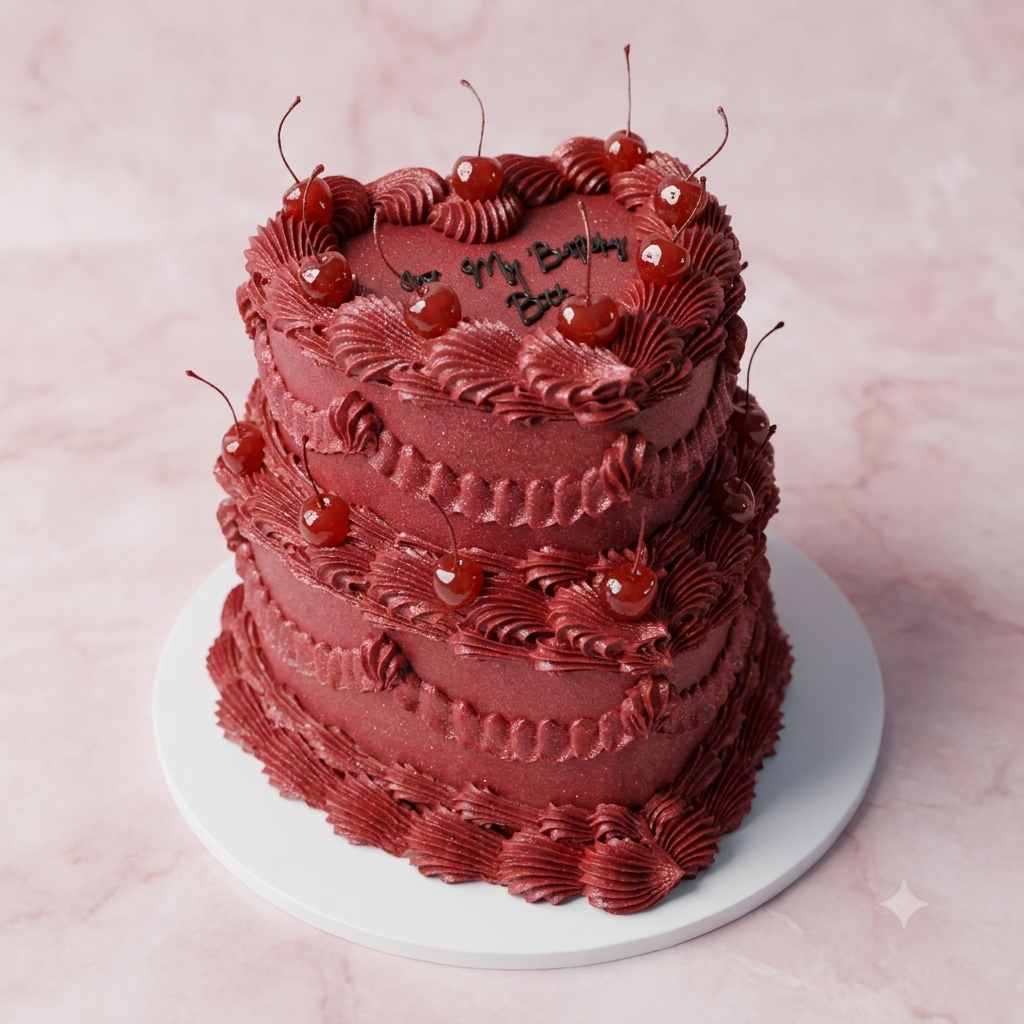 La Vie en Rouge 2 Tier Vintage Heart Cake - top tier with piped script message Brisbane
