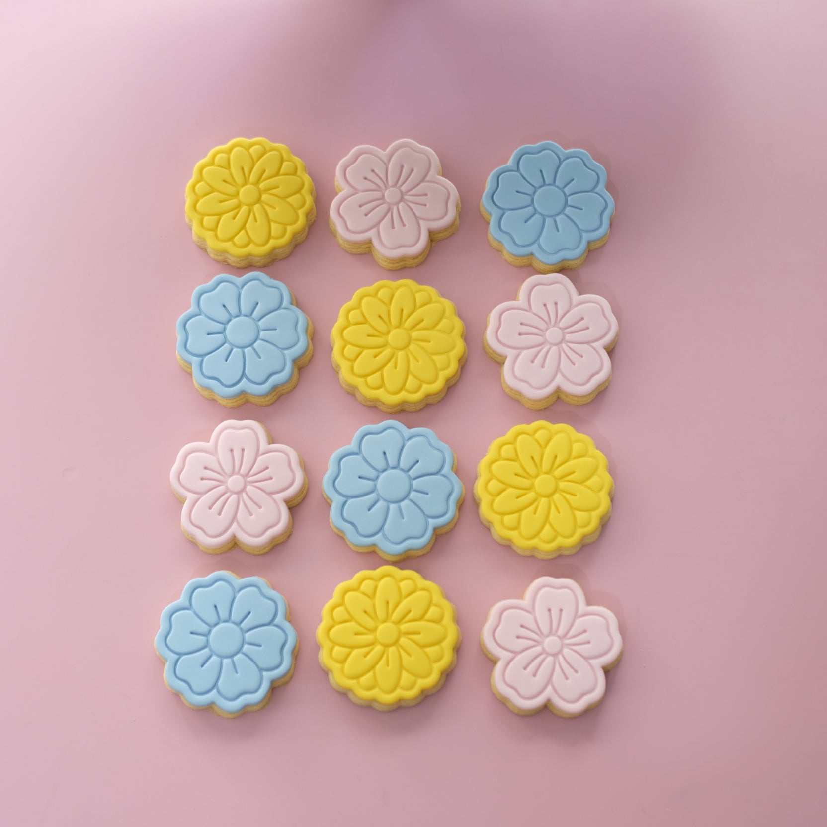 Assorted Floral Fondant Sugar Cookies - mixed pack overhead grid Brisbane