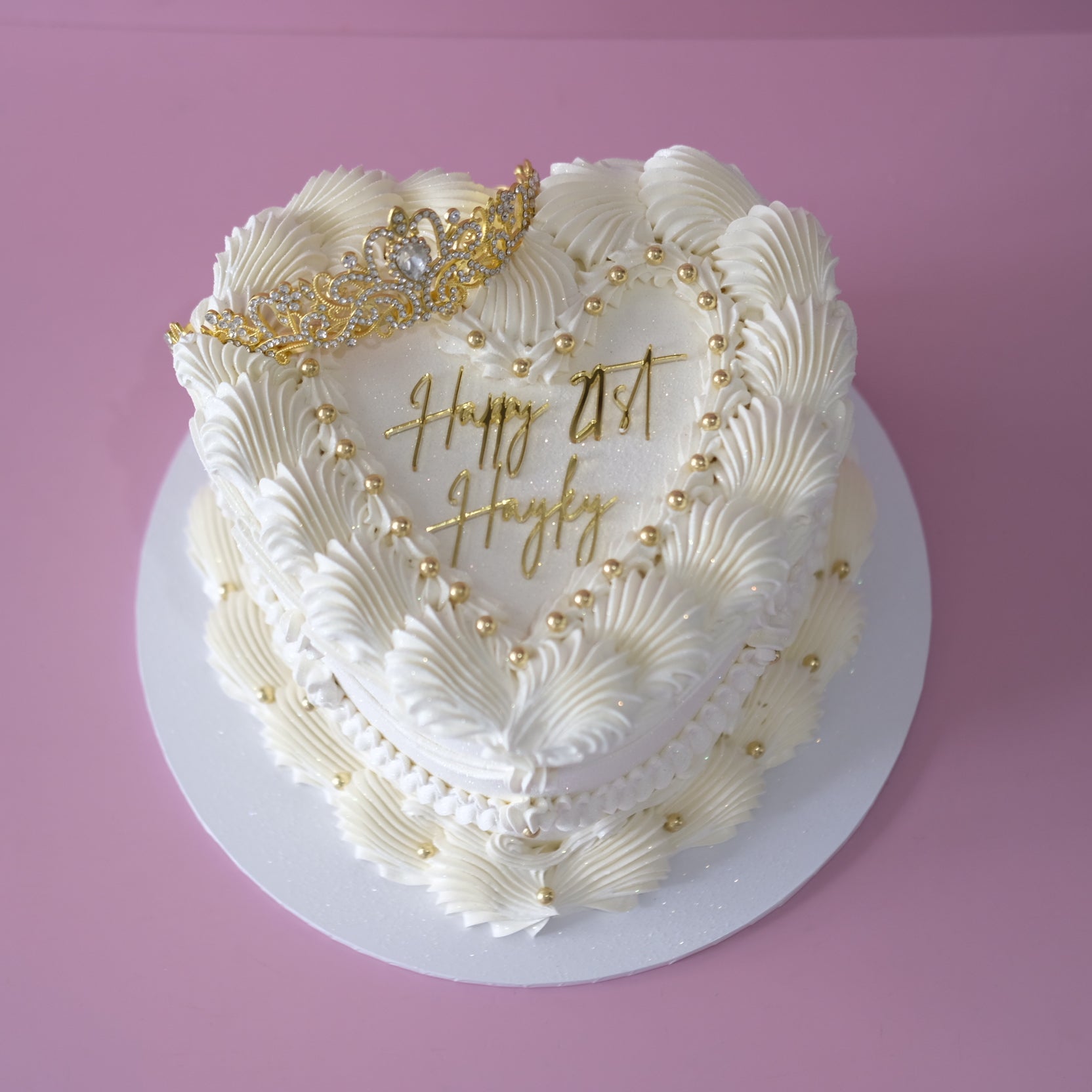 Vintage Heart Cake Royal Lady - angled overhead showing gold pearl detail Brisbane