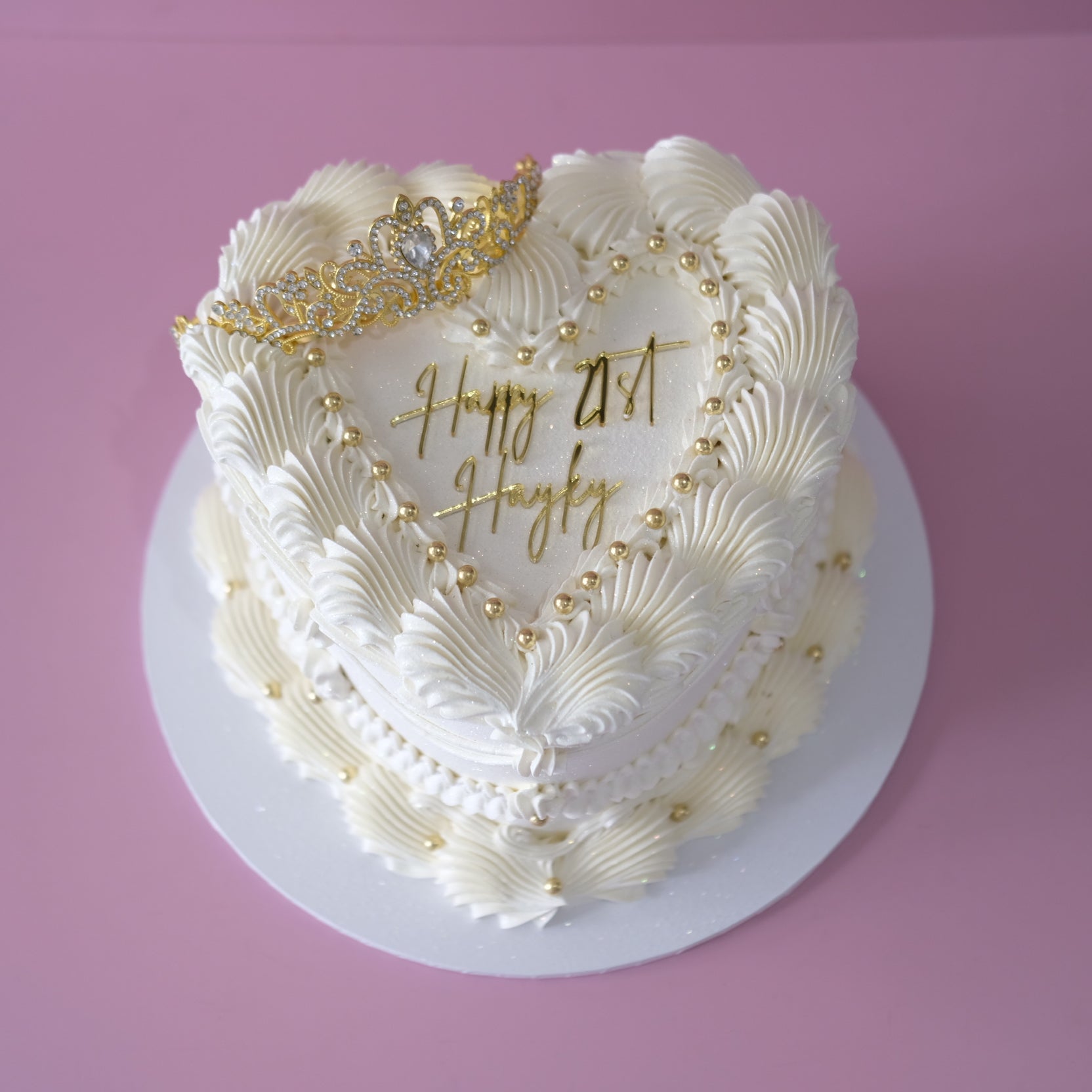 Vintage Heart Cake Royal Lady - overhead heart shape with lambeth piping and tiara Brisbane