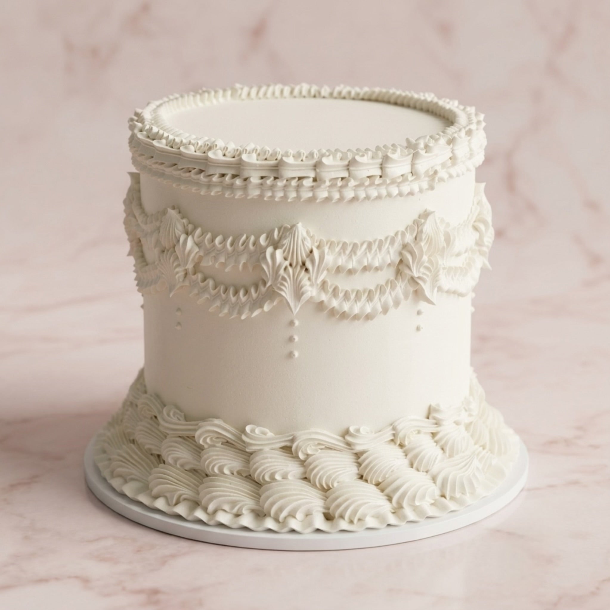 Vintage Round Cake Classic Monochrome - Lambeth swags shell borders and pearl dropwork Brisbane