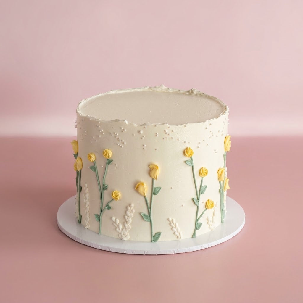 Minimal Cake Buttercup Meadow - piped buttercups on stems Brisbane