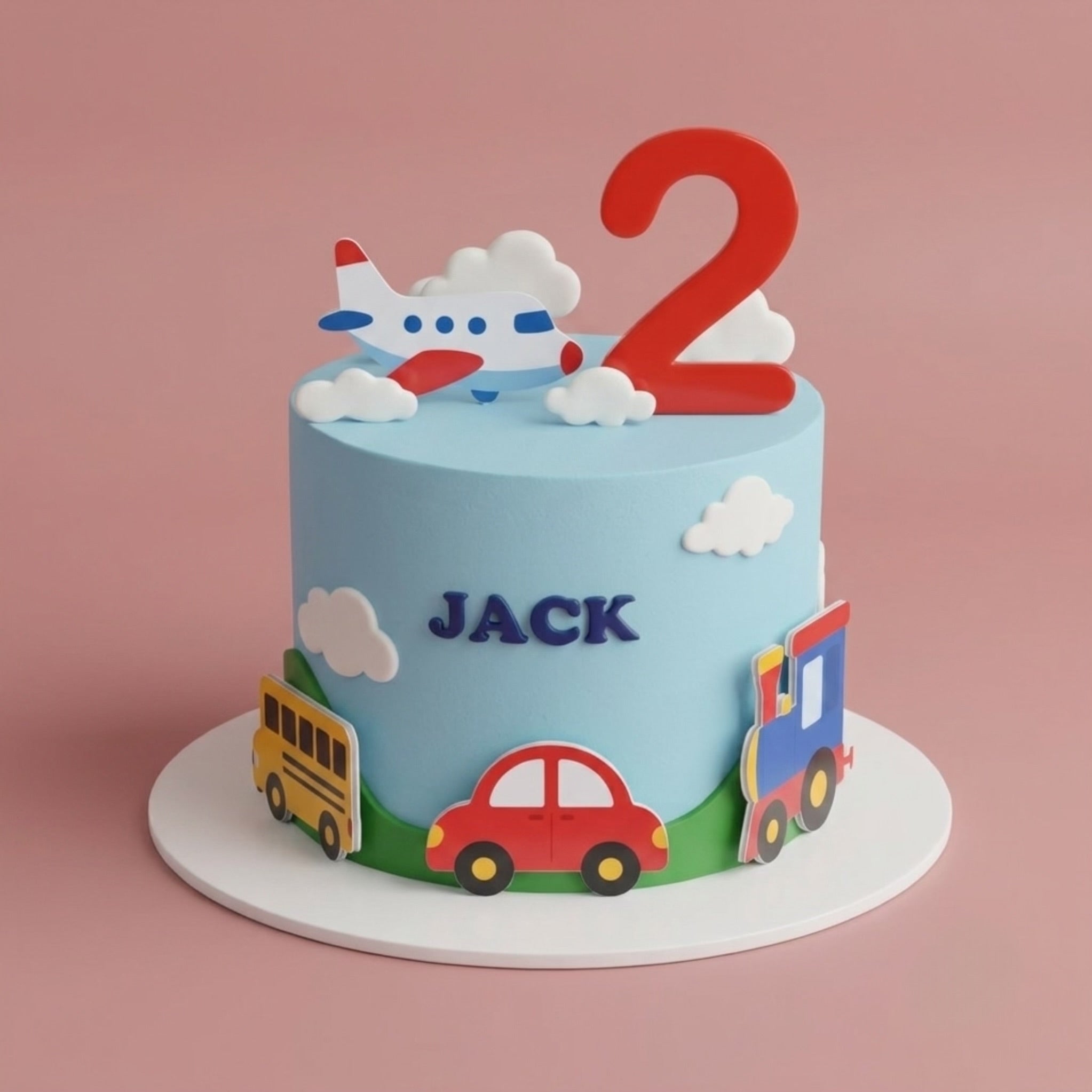 Transport Adventure | Themed Cake - plane car bus train blue sky Brisbane