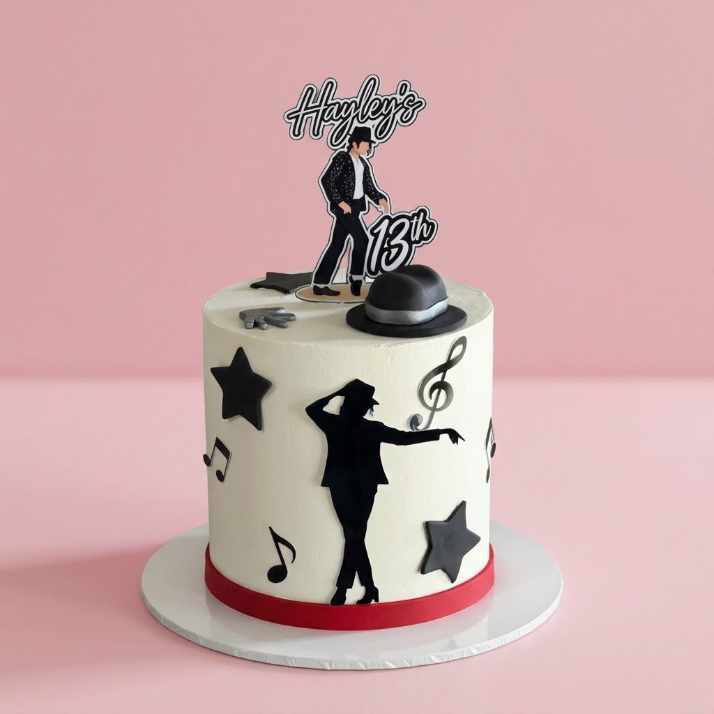 Michael Jackson Moonwalk Themed Cake - dancing silhouette fedora and music notes Brisbane