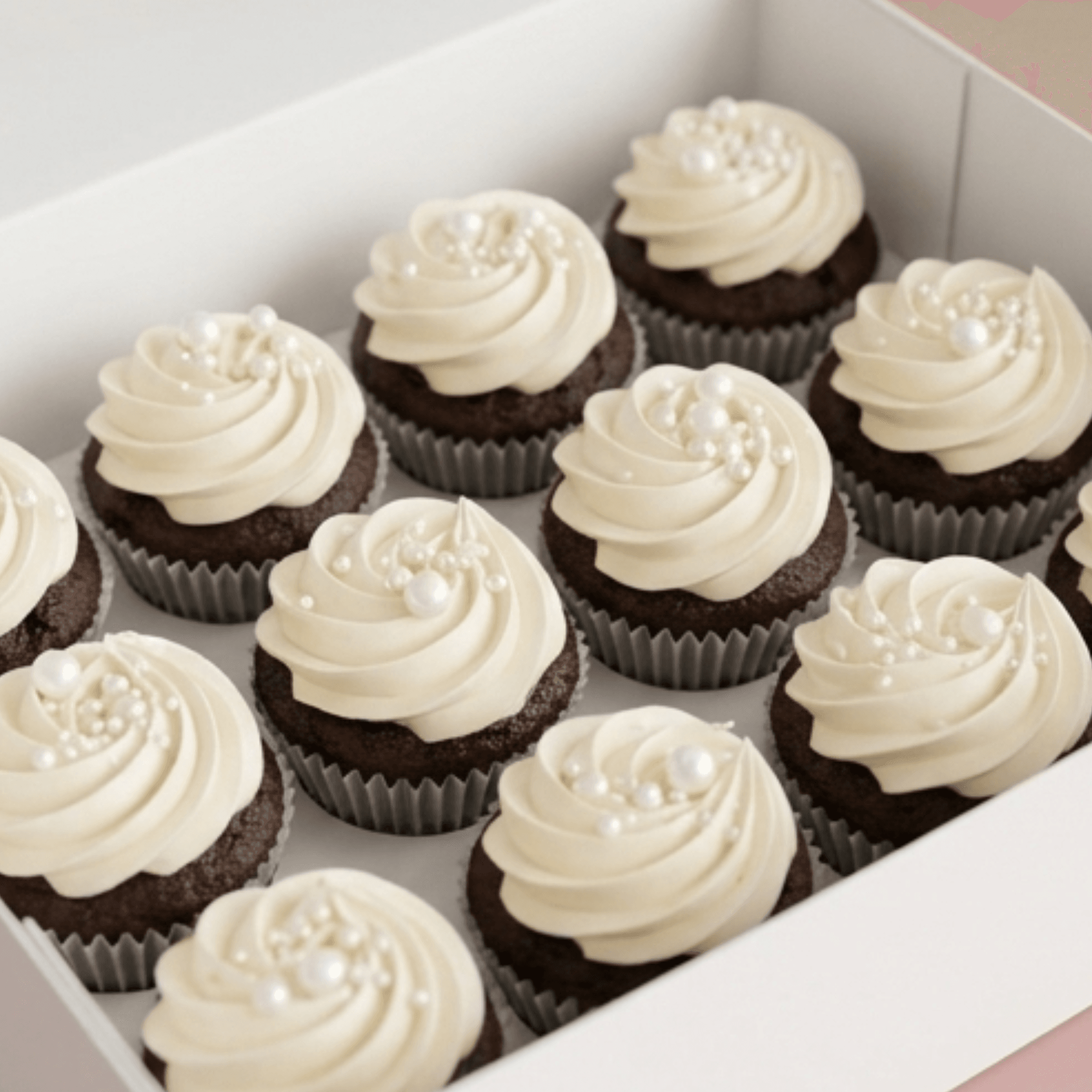 Chocolate Pearl Cupcakes - box of twelve buttercream swirl pearls Brisbane