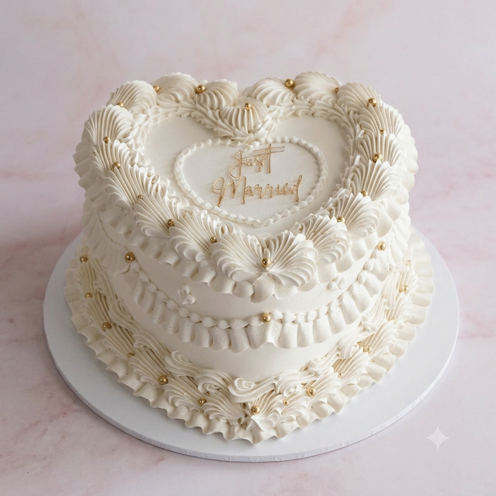 Vintage Heart Cake | Just Married - hero shot Brisbane