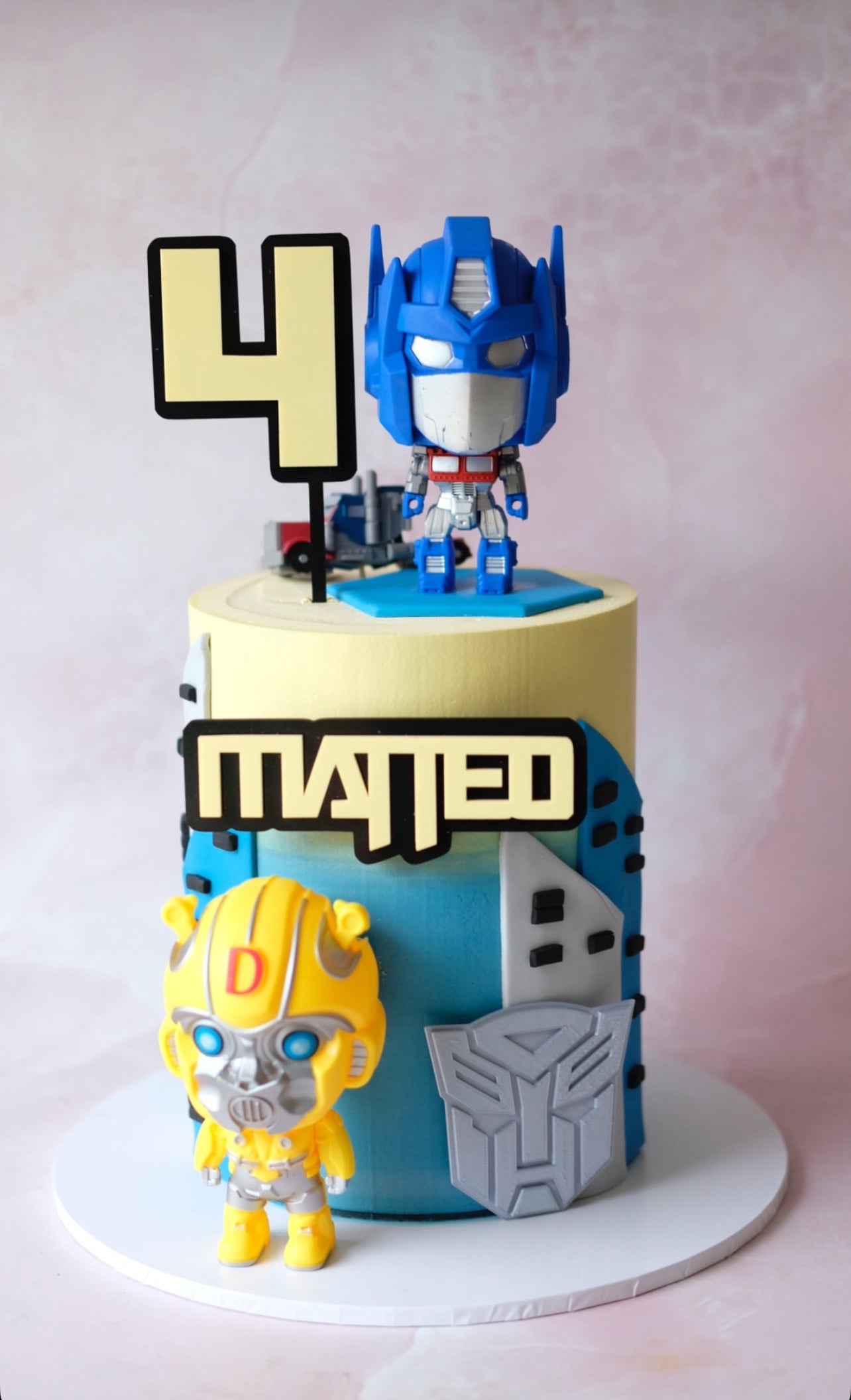 Transformers Themed Novelty Cake - Optimus Prime Bumblebee Autobot fondant figures Brisbane