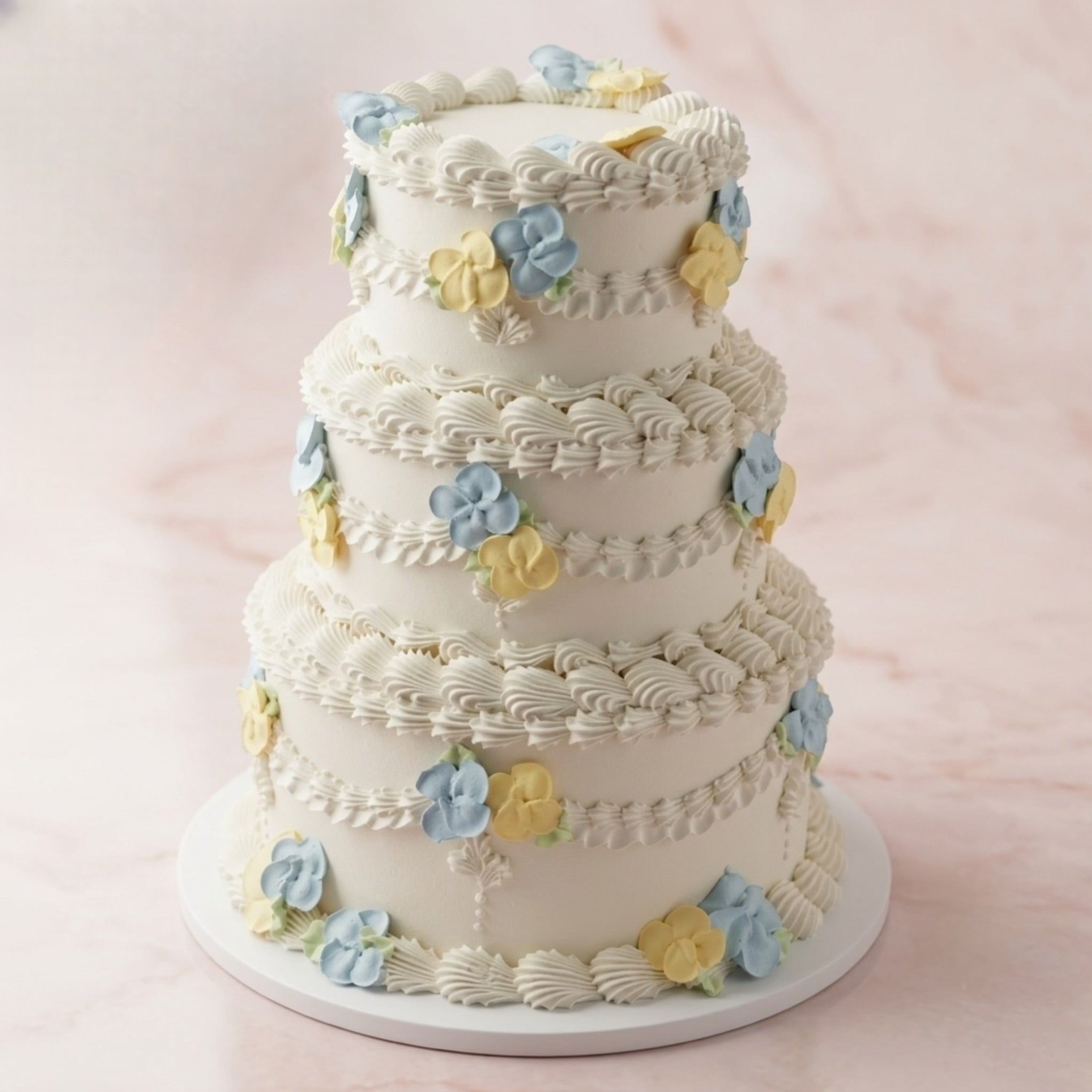 Vintage Round Cake | Wildflower Lambeth | 3 Tiers - lambeth piping buttercream blooms Brisbane