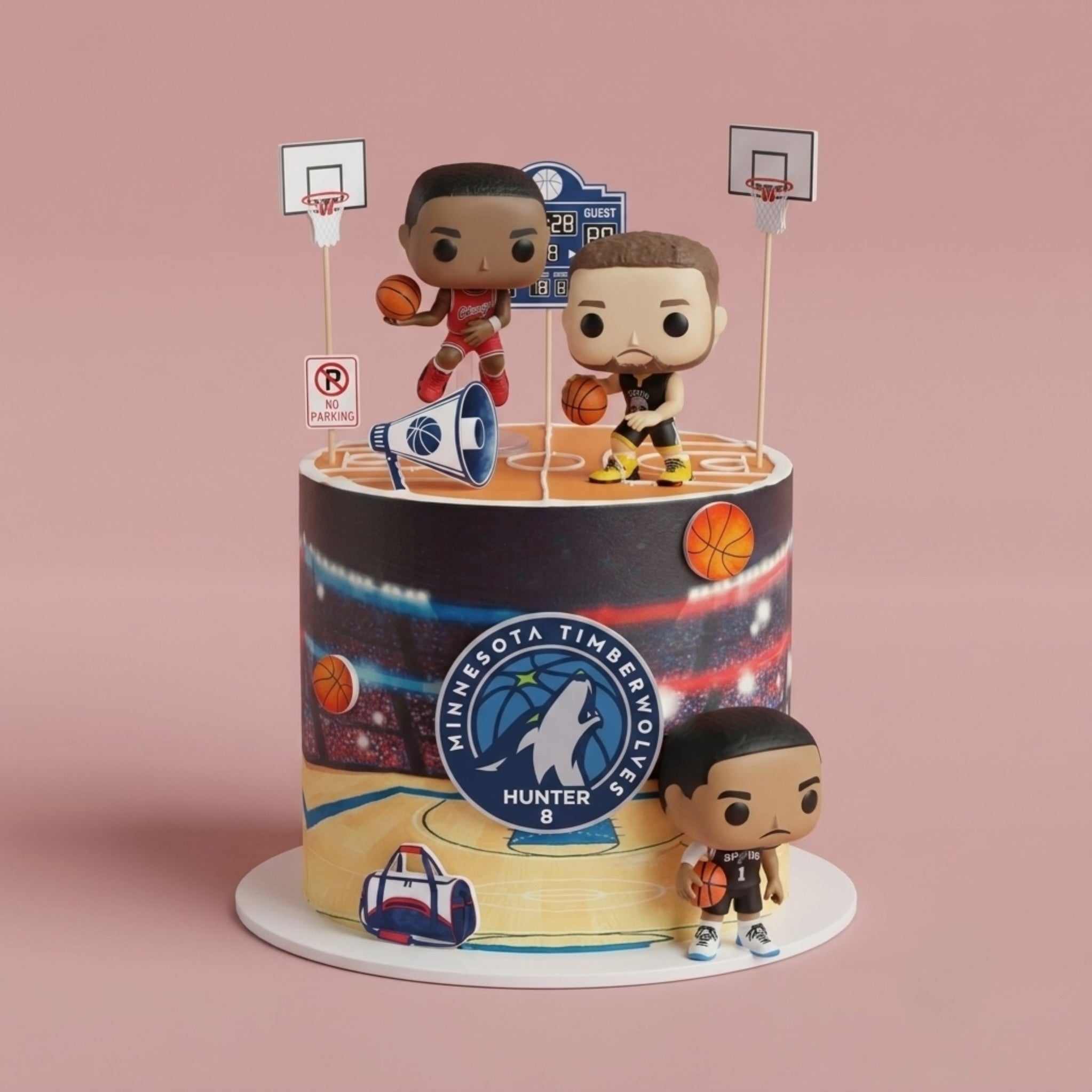 Basketball Themed Cake - stadium edible-image wrap player figures and team crest Brisbane