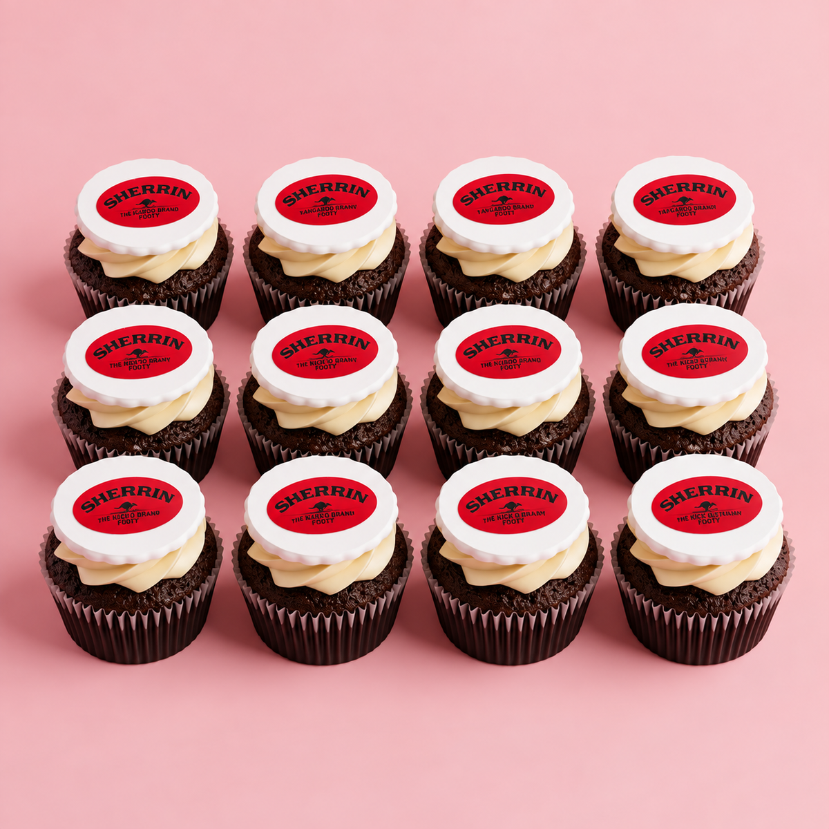 Sherrin Footy Cupcakes Box of 12 - box of 12 with footy toppers Brisbane