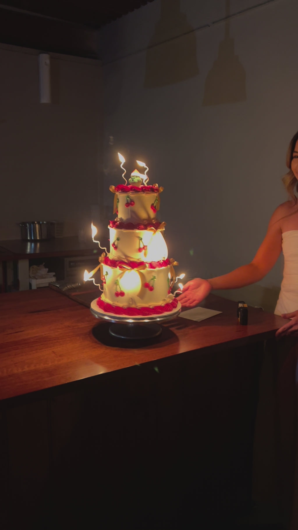 3 Tier Cherry Coquette Vintage Cake